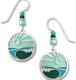 Aqua Disk Earrings with Wave Overlay