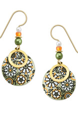 Gold Plated Circle Over Soft Olive and Apricot Retro Floral Disk