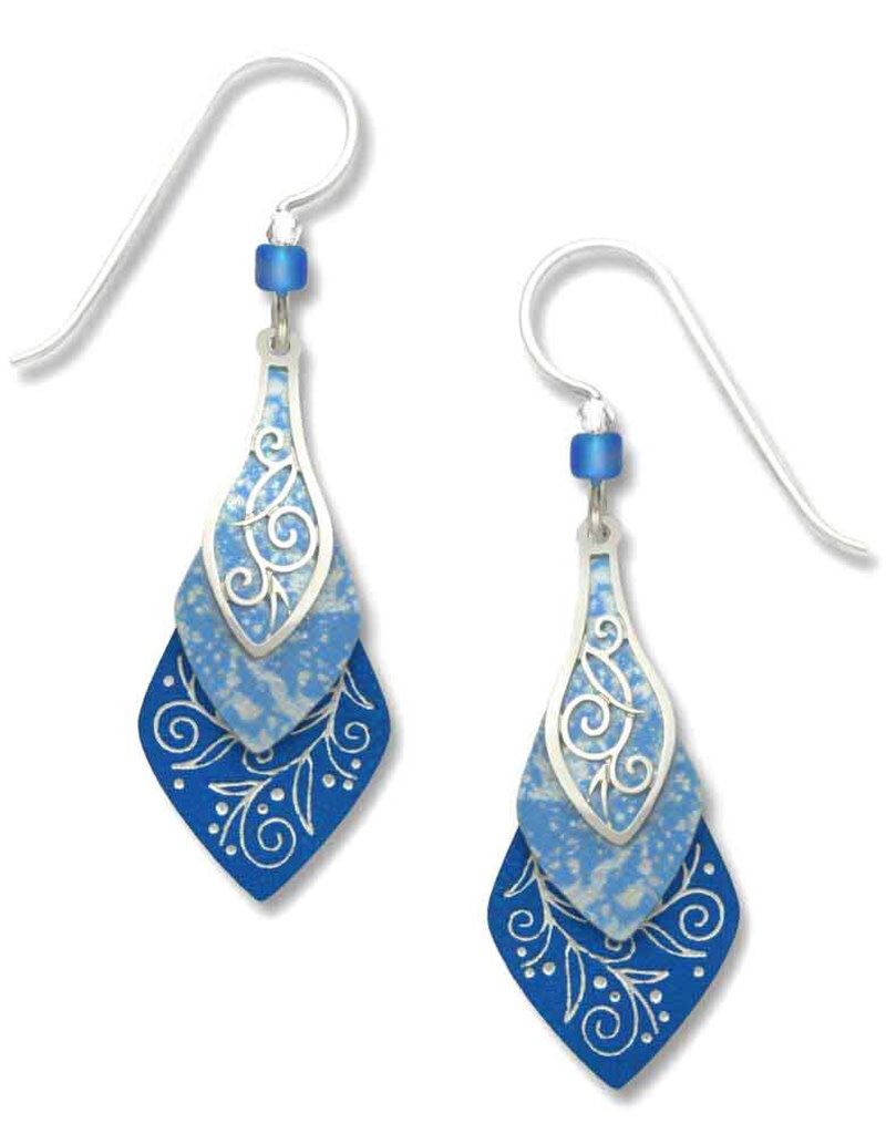 Three-Part Blue Necktie Shapes Earrings