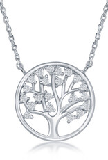 Sterling Silver Tree of Life Cubic Zirconia Necklace 16"+2" Extender