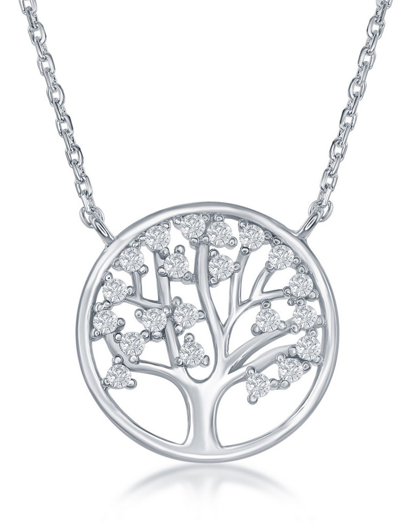 Tree of Life CZ Necklace 16"+2"