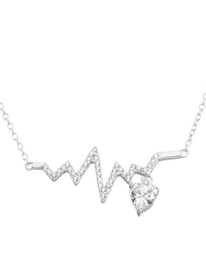 Sterling Silver Heartbeat CZ Necklace 16+2"