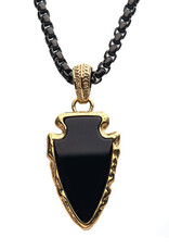 Men's Stainless Steel Black Agate Arrowhead Necklace 24"
