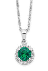 Sterling Silver Round Emerald Green Cubic Zirconia Necklace 18"