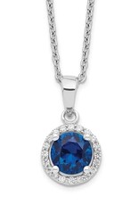 Sterling Silver Round Blue CZ Necklace 16"+2" Extender