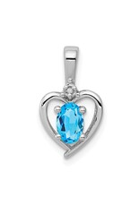 Sterling Silver Heart with Blue Topaz and Diamond Necklace 18"