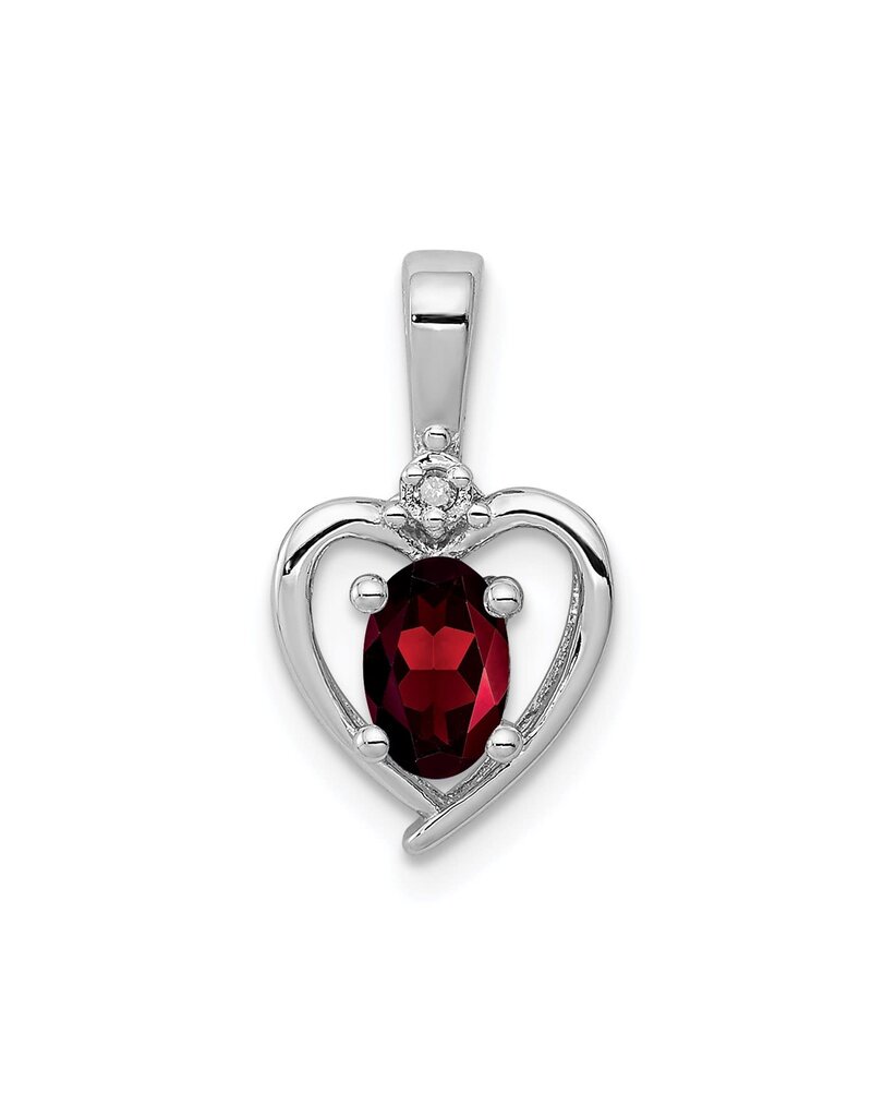Sterling Silver Heart with Garnet and Diamond Necklace 18"