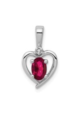 Sterling Silver Heart with Synthetic Ruby and Diamond Necklace 18"