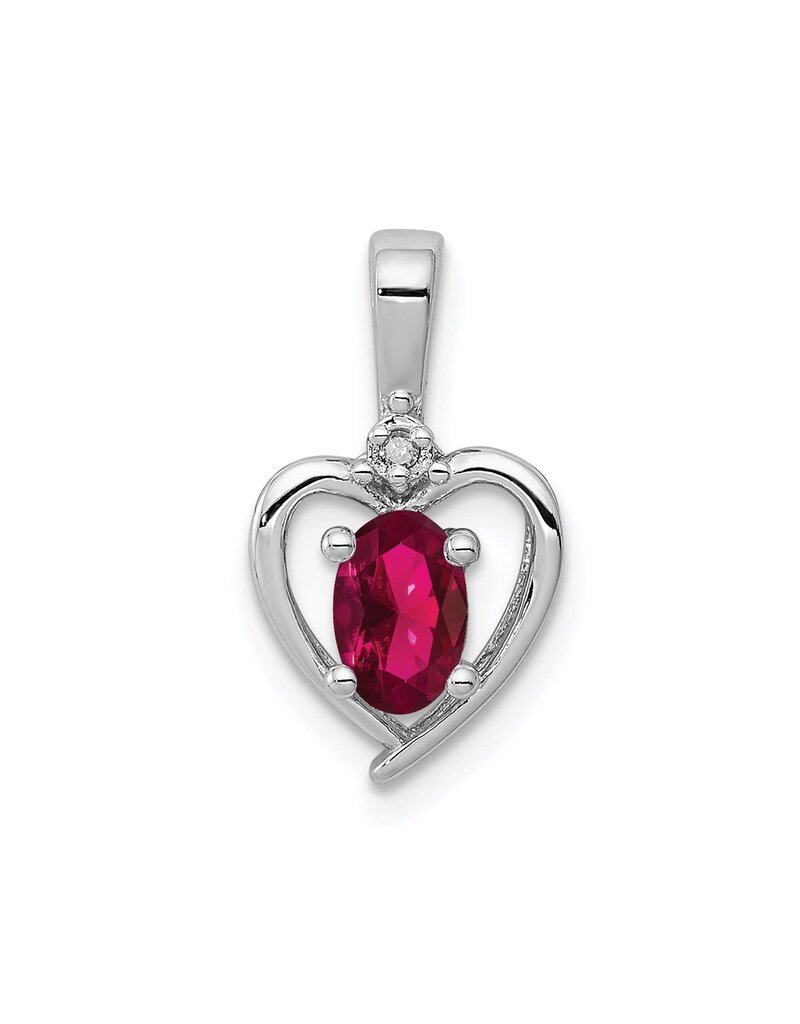 Sterling Silver Heart with Synthetic Ruby and Diamond Necklace 18"