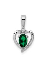 Sterling Silver Heart with Created Emerald and Diamond Necklace 18"