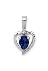 Sterling Silver Heart with Created Sapphire and Diamond Necklace 18"