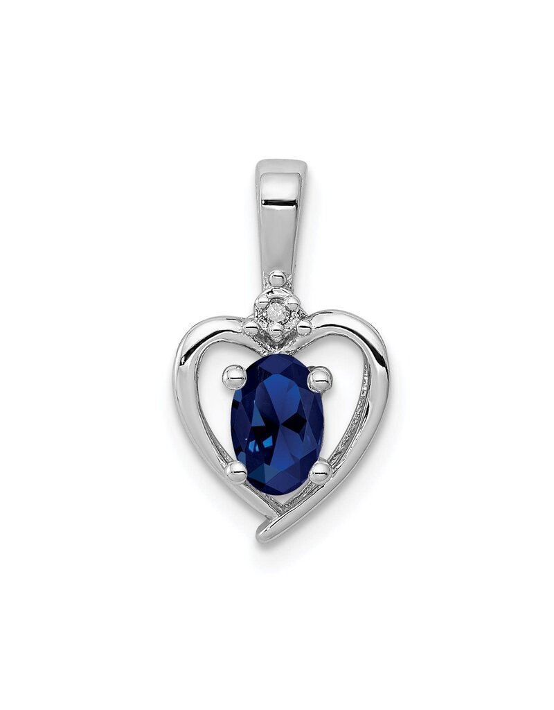 Sterling Silver Heart with Created Sapphire and Diamond Necklace 18"