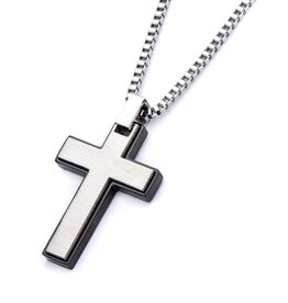 Black Edge Steel Cross Pendant