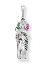 Sterling Silver St. Jude Red & Green CZ Pendant