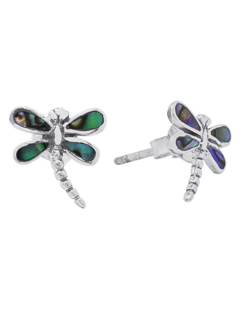Sterling Silver Abalone Dragonfly Stud Earrings 10mm