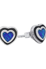 Sterling Silver Blue Synthetic Opal Heart Stud Earrings 7mm