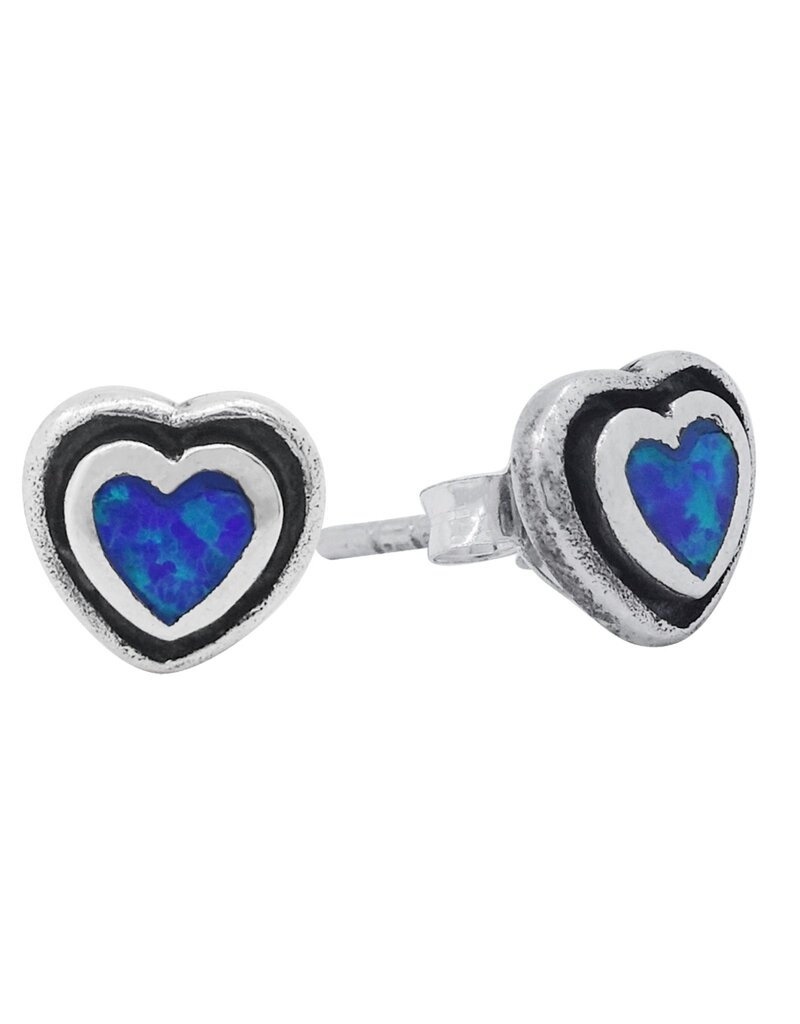 Sterling Silver Blue Synthetic Opal Heart Stud Earrings 7mm