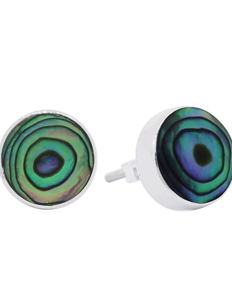 Sterling Silver Round Abalone Stud Earrings 8mm