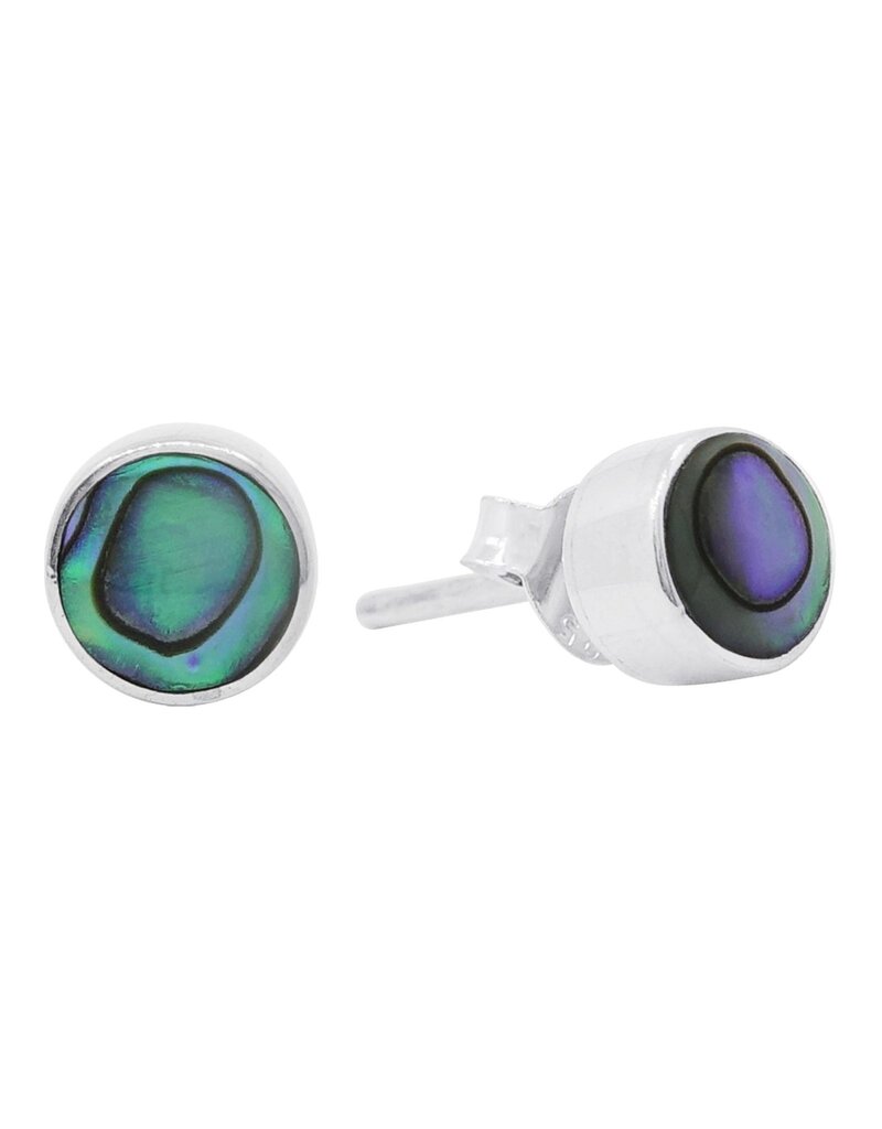 Sterling Silver Round Abalone Stud Earrings 6mm