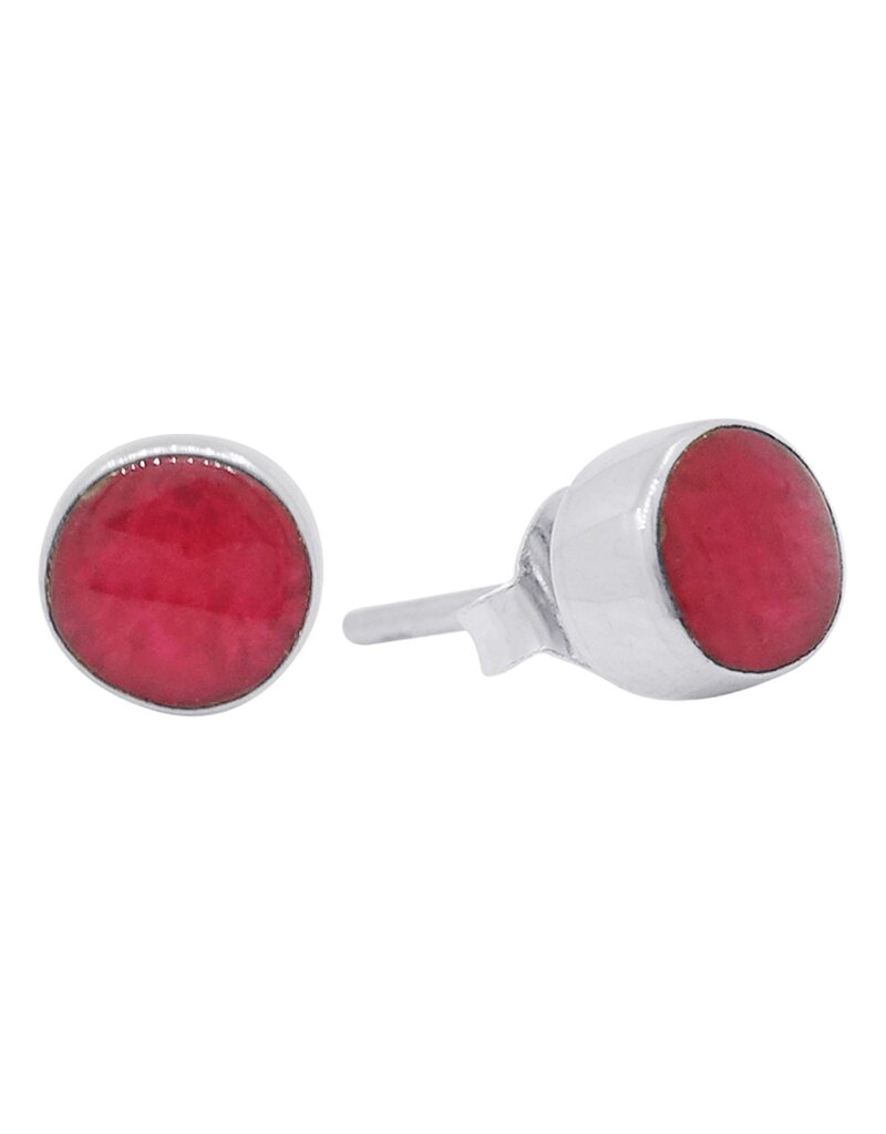 Sterling Silver Round Coral Stud Earrings 6mm