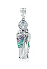 Sterling Silver St. Jude Red & Green CZ Pendant