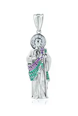 Sterling Silver St. Jude Red & Green CZ Pendant