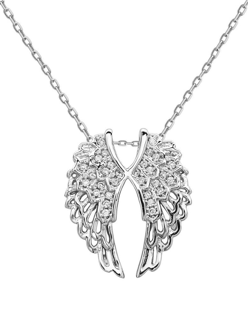 Sterling Silver Double Wing Cubic Zirconia Necklace 18"