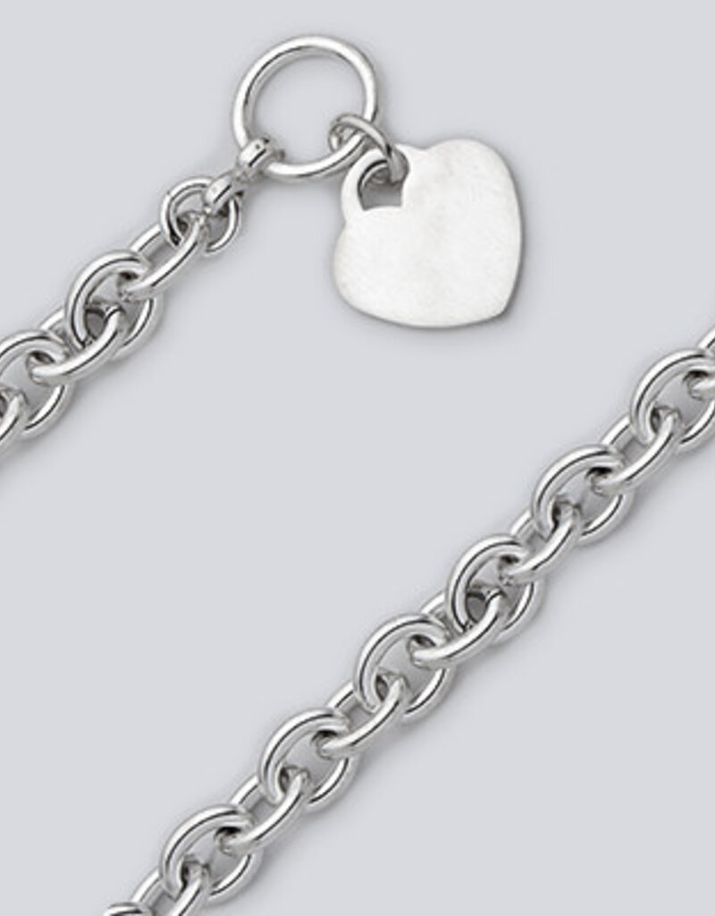 Sterling Silver Oval Link 180 Heart Tag Bracelet (Toggle Clasp)