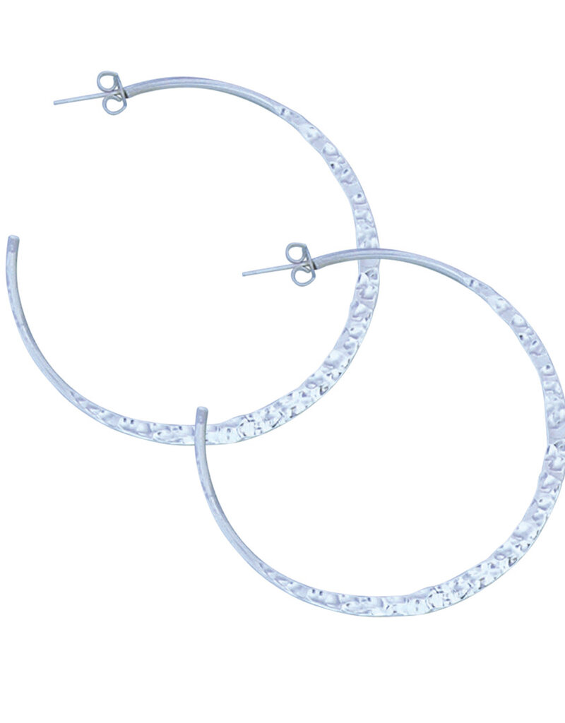 Sterling Silver Hammered 3/4 Hoop Post Earrings 38mm