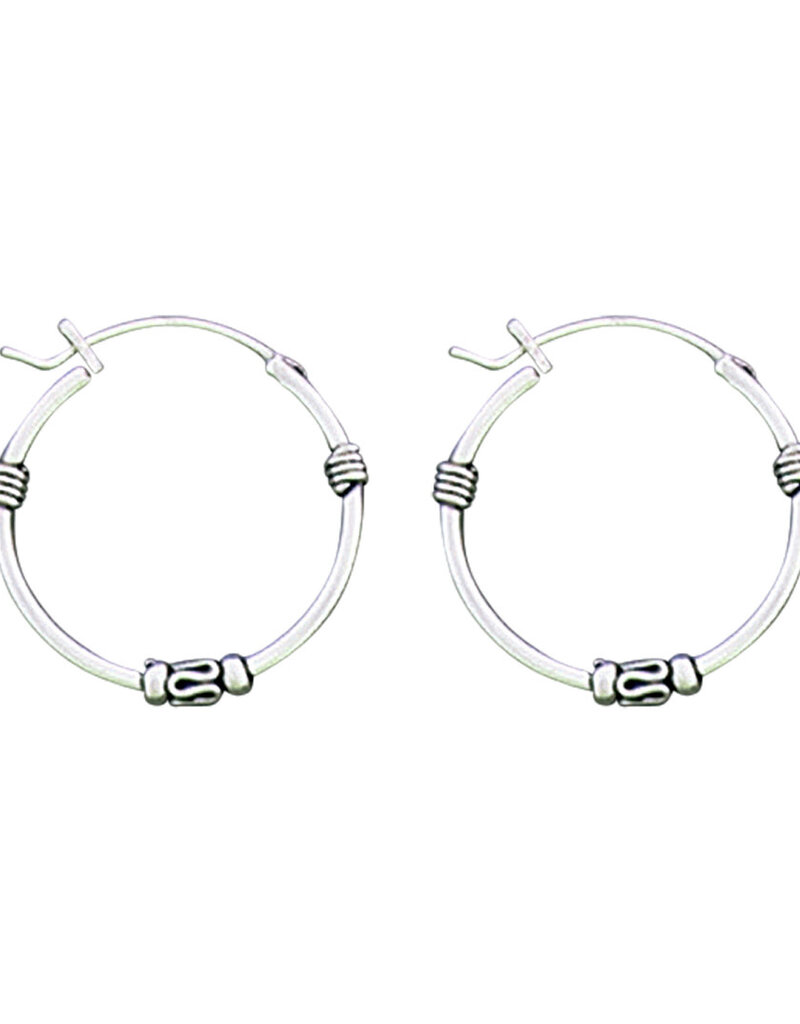 Sterling Silver Bali Hoop with Bead Earrings 20mm