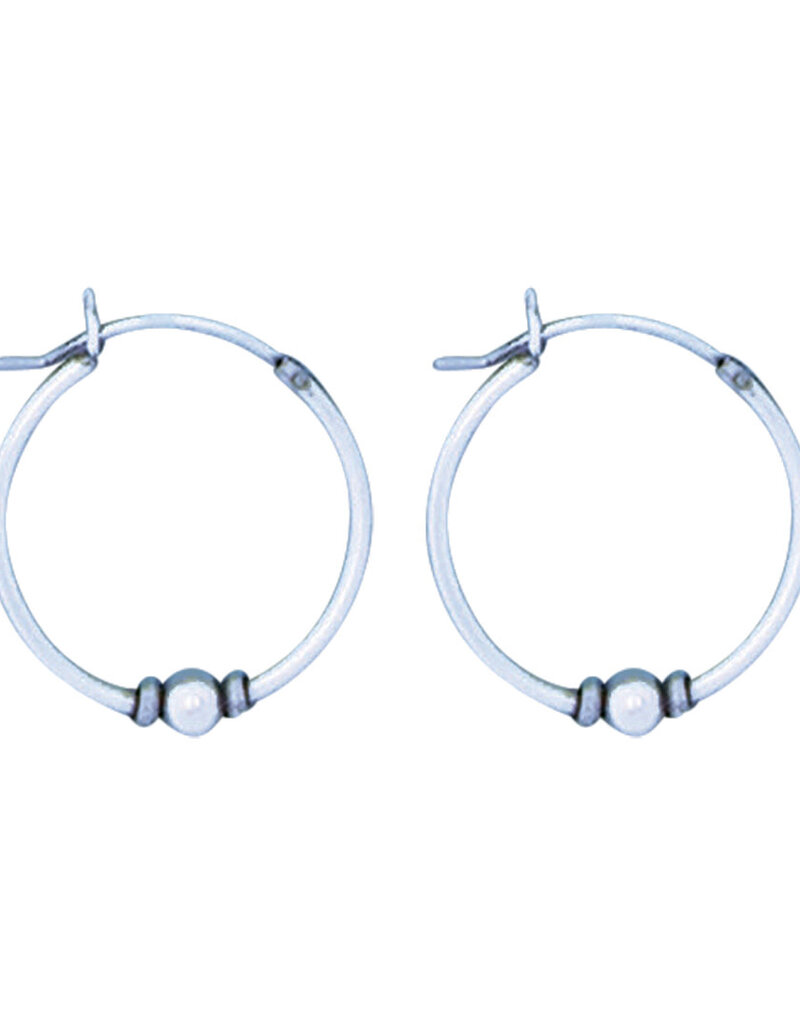 Sterling Silver Bali Bead Hoop Earrings 20mm