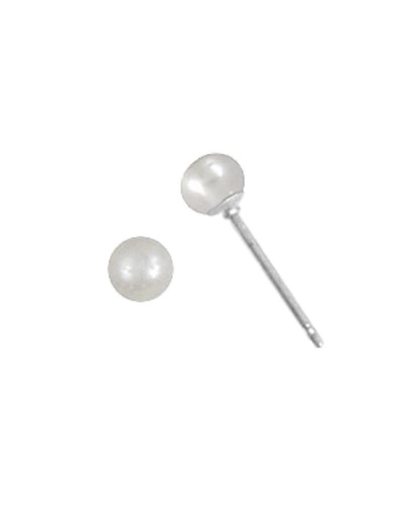 Sterling Silver White Pearl Stud Earrings 4mm