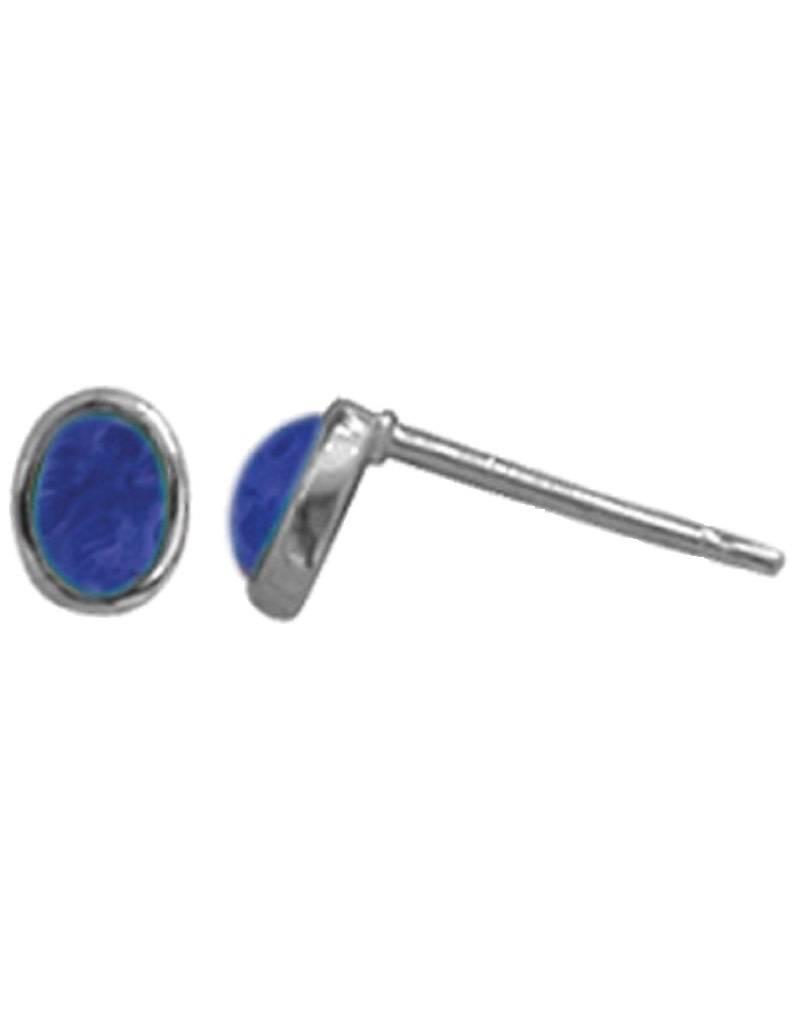 Sterling Silver Oval Synthetic Lapis Stud Earrings 5mm