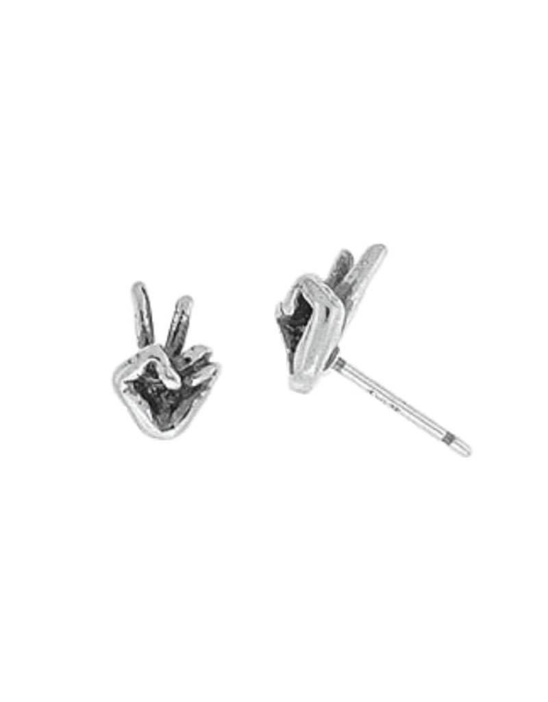 Sterling Silver Hand Peace Sign Post Earrings 8mm