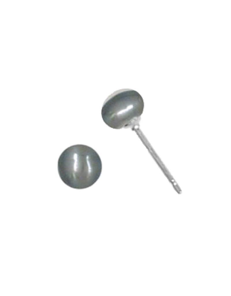 Sterling Silver Gray Pearl Stud Earrings 6mm