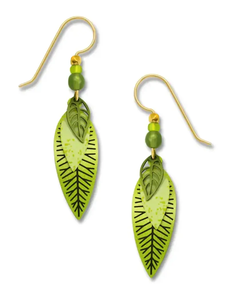 Three-Part Green Leaves Earrings