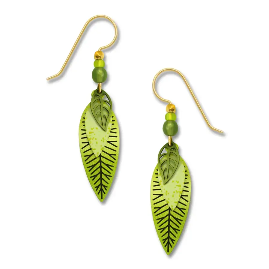 Three-Part Green Leaves Earrings