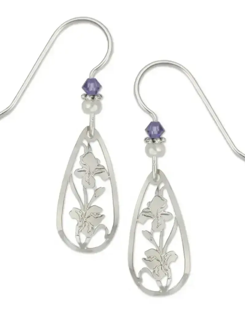 Silver Iris in Teardrop Frame Earrings