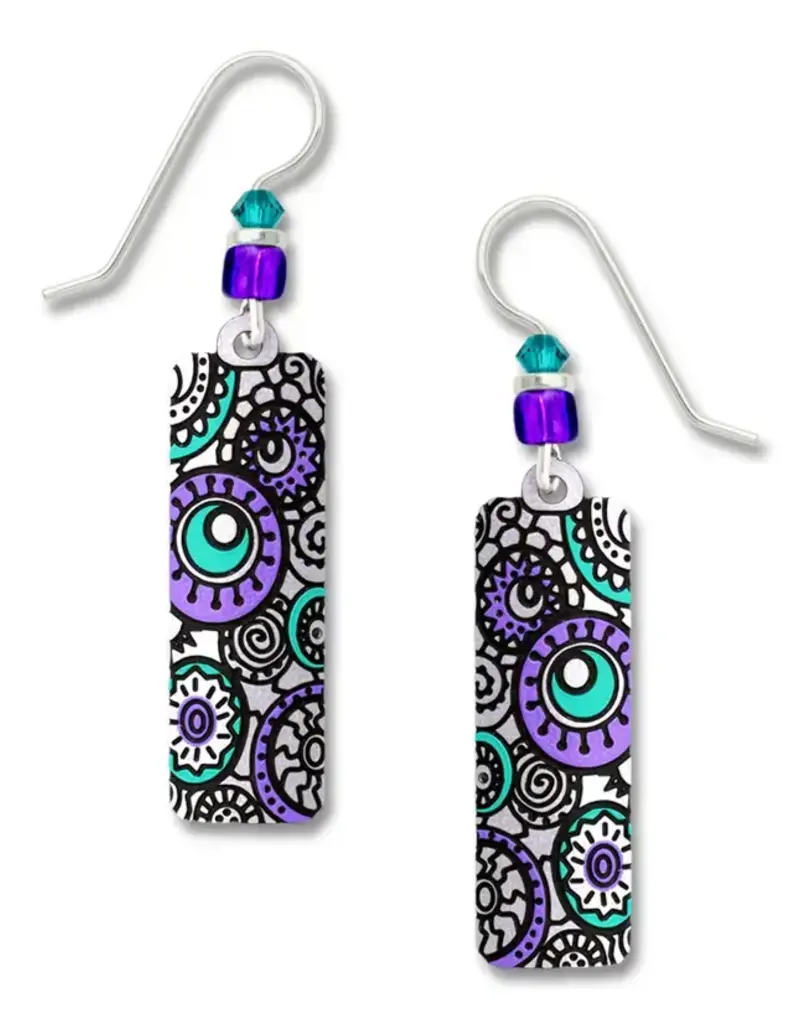 White Column Earrings with Lavender Circles