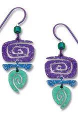 Three-Part Rectangular Spiral Earrings in Purple, Blue and Green