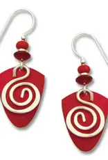 Vibrant Red Shield Earrings with Silver Spiral