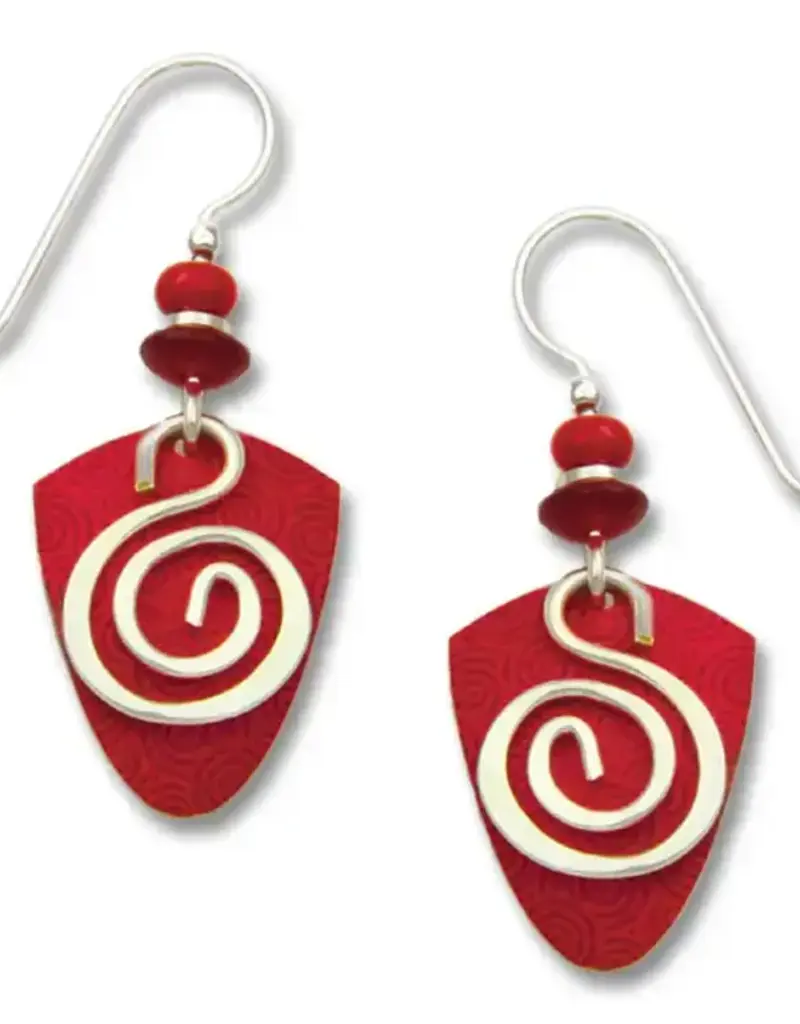 Vibrant Red Shield Earrings with Silver Spiral