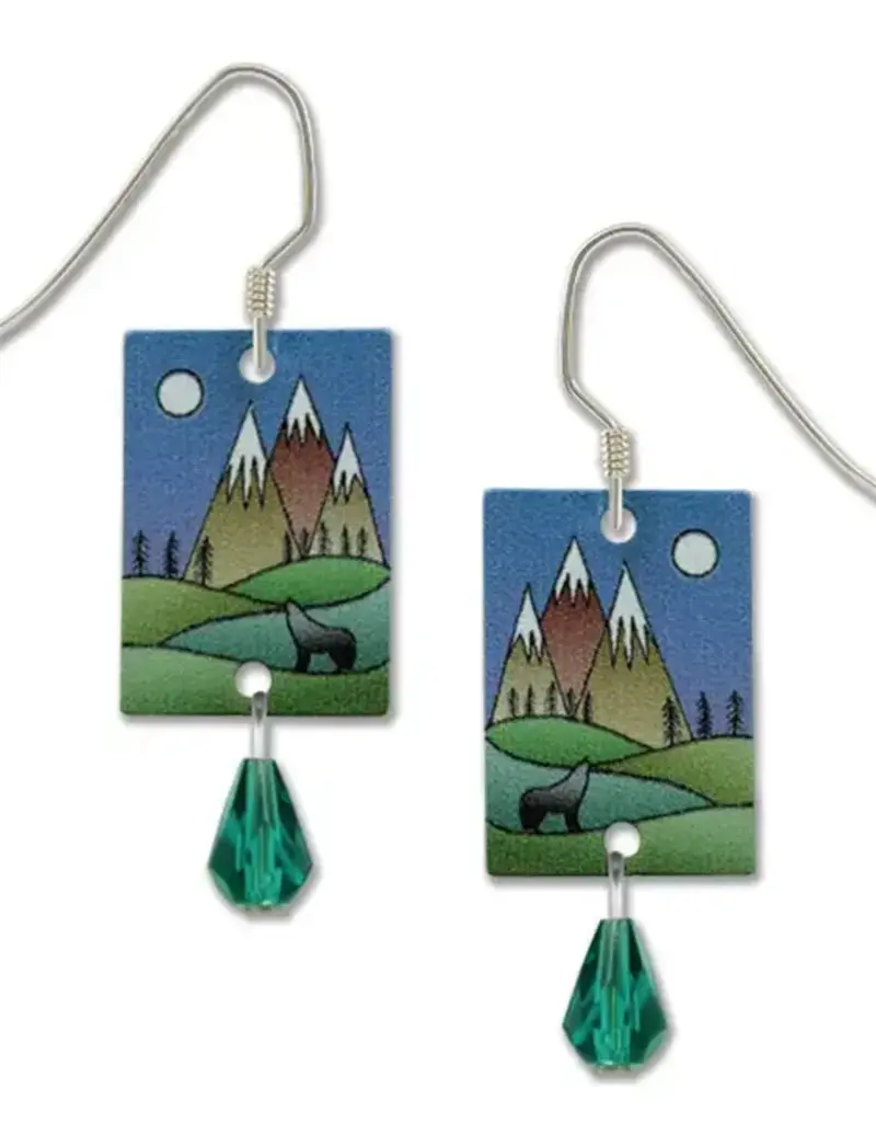 Mountain Scene Wolf Earrings