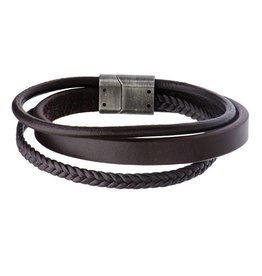 Multi Strand Brown Leather Bracelet 8.75"