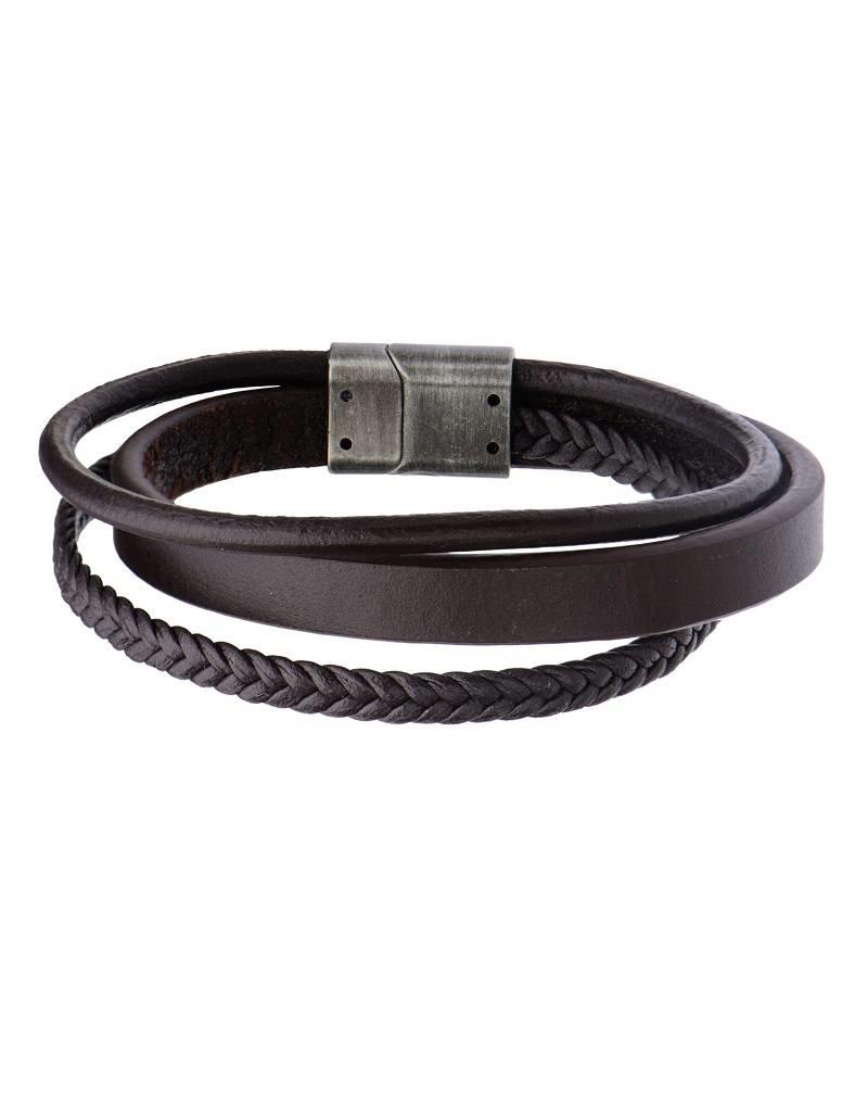 Men's Multi Strand Brown Leather Bracelet 8.75"