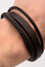 Men's Multi Strand Brown Leather Bracelet 8.75"