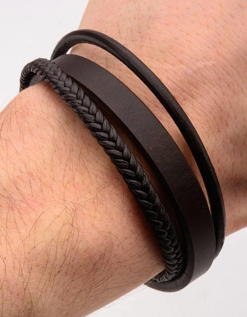 Men's Multi Strand Brown Leather Bracelet 8.75"