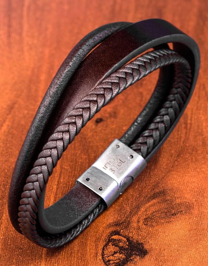 Men's Multi Strand Brown Leather Bracelet 8.75"