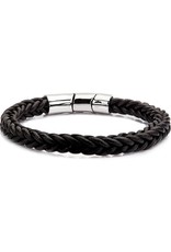 Men's Stainless Steel Braided Brown Leather Bracelet 8.5"