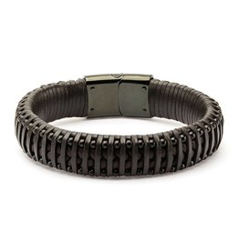 Brown Leather & Black Steel Bracelet